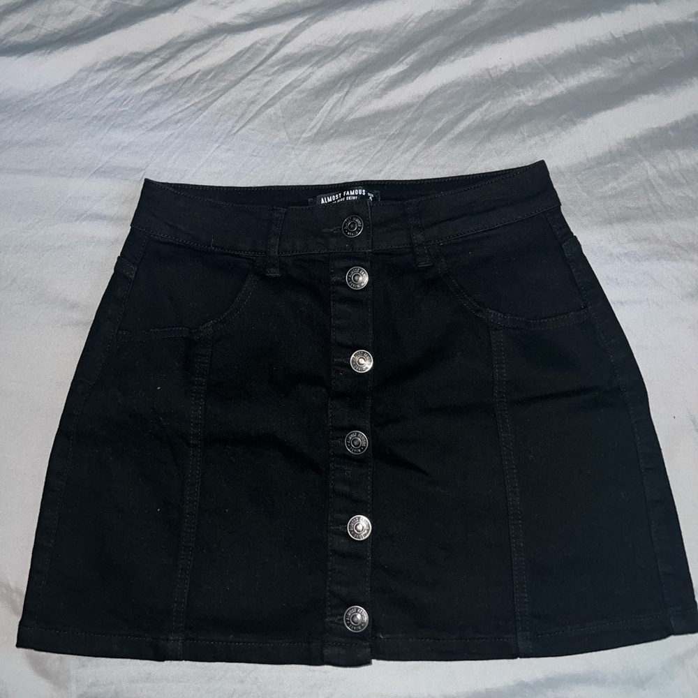 Almost Famous Jet Black Button-Front Mini Skirt